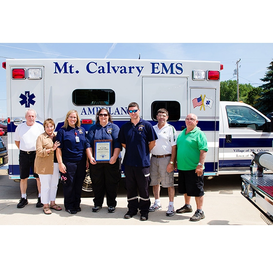Mt. Calvary Ambulance personnel and Board of Directors at 2012 Scene Call of the Year Award presentation.<br>
Photo courtesy of Cara Wagner Photography